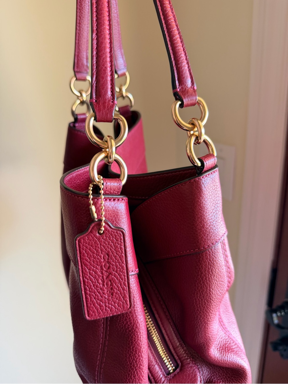 Coach Lexy Pebbled Leather Shoulder Bag in Wine Red with Gold Hardware - Picture 10 of 13
